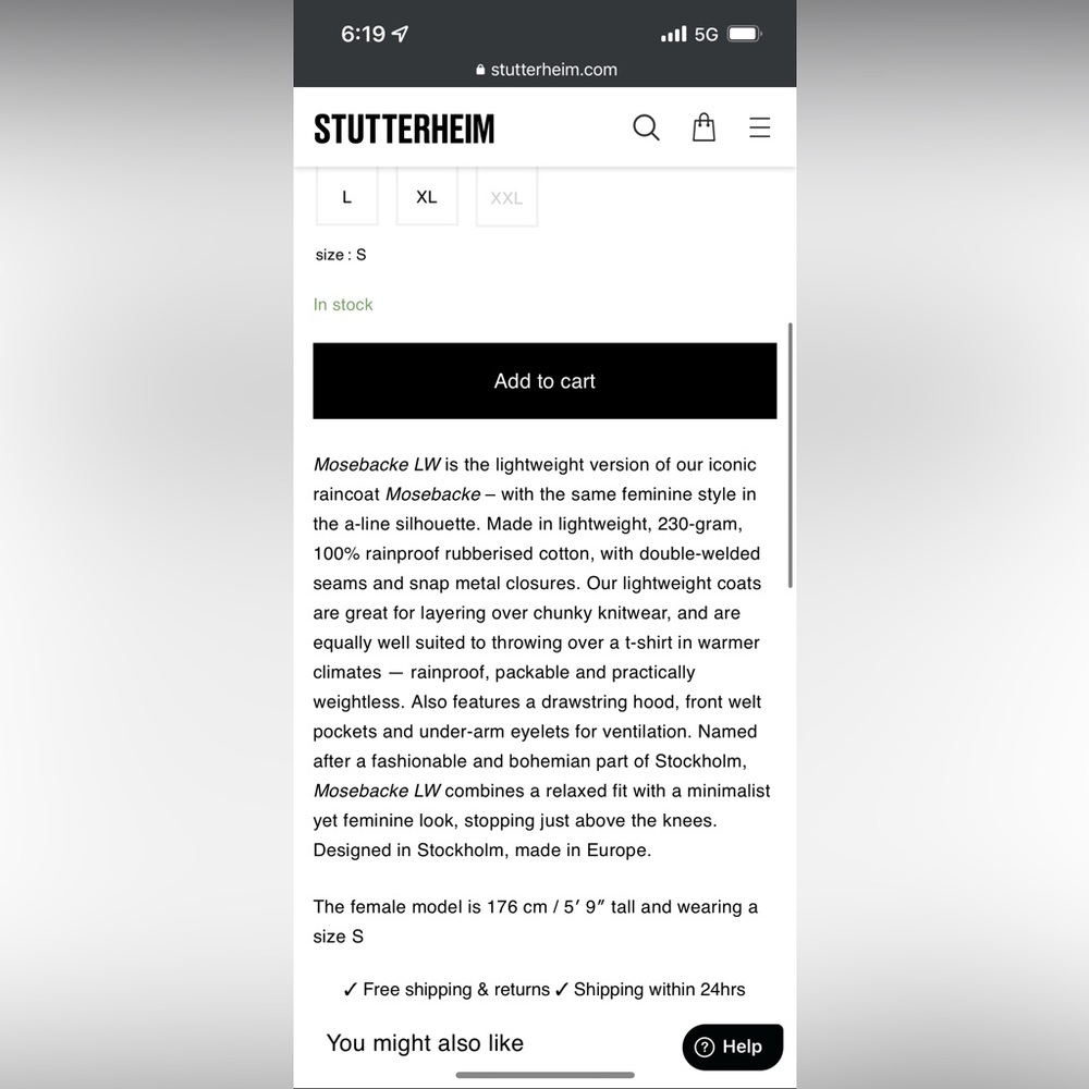 Stutterheim Moseback Lightweight Raincoat Womens … - image 7